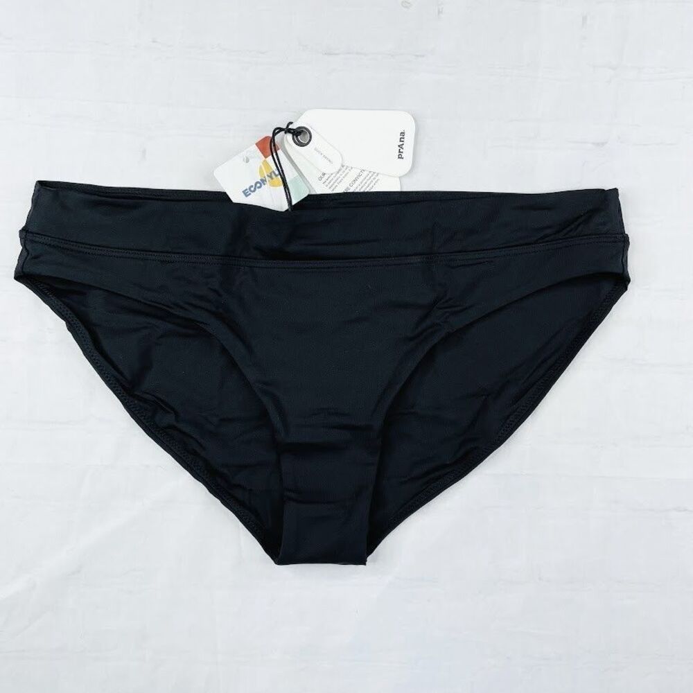 PrAna Summer Wave Bottom Womens Medium Black Bikini Mid Rise Cheeky Beach Vaca